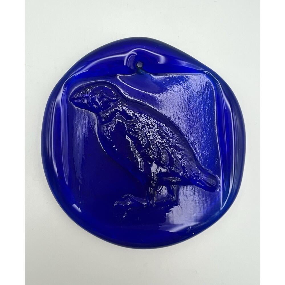 Blenko Cobalt Blue Art Glass Parrot Bird Suncatcher 4” Hanging Decor Vintage